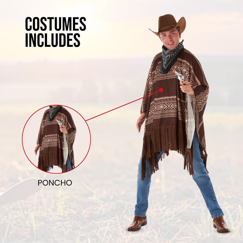 My Illusions Mens Cowboy Outfit Western Poncho Adults Fancy Dress Halloween Stag Do Costume, Brown - Image 2