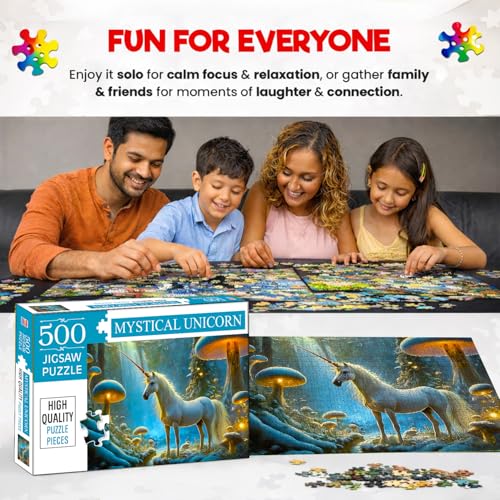 Image of Unicorn Jigsaw Puzzles for Kids and Children - Realistic Illustration Challenging Brain Booster Gifts, Fun and Creative Game - (500 Pcs)