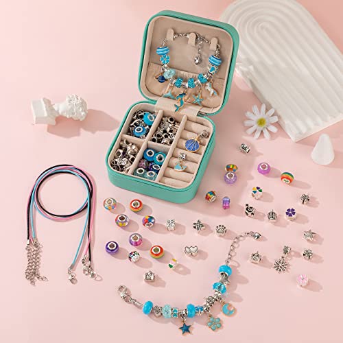 Jewelry Making Kit,Charm Bracelet Making Kit,The Blue Bead Set Comes In A Blue Jewelry Box,Diy Kids Crafts,Gifts Set For Teen Girls Age 5 6 7 8 9 10 11 12 Year Old Girl,Birthday Christmas Gift #TOP5