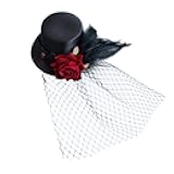 LEORX Small Top Hat Black Veil Hair Clip Flower Decor Top Hat Hair Accessories for Masquerade and Halloween