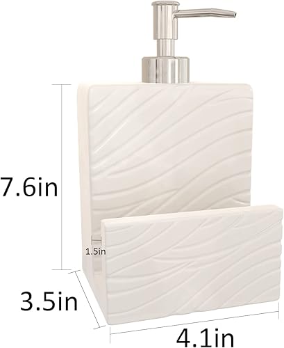 Miniatura 4 de Dispensador de jabón con soporte para esponja, dispensador de jabón de cerámica para fregadero de cocina, dispensador de jabón líquido 2 en 1 con