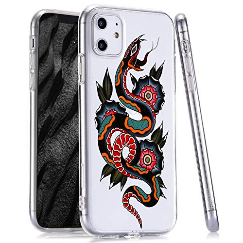 LuGeKe Snake Print Phone Case for iPhone 11, Slim Fit Animal Tattoo Pattern