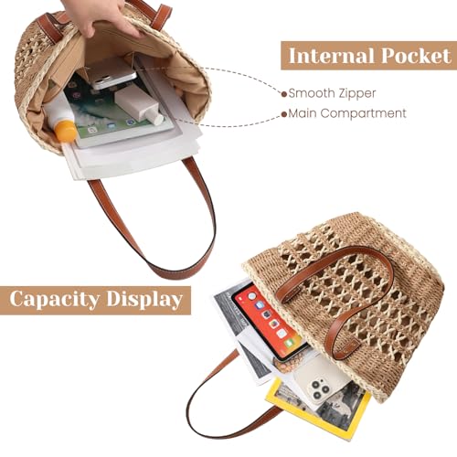 Image of Tavaleu Straw Beach Bags for Women, Tote Handbag Shoulder Bag for Women, Beach Straw Purse Buckets Summer Fashion Hobo Bags