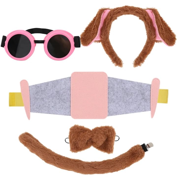 Disfraz de perro piloto aéreo 5 piezas rosa steampunk
