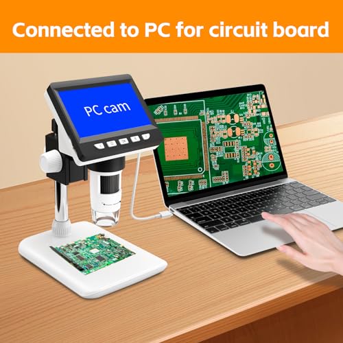 GlobalCrown Mikroskop für Kinder/Erwachsene,Mikroskop digital 4,3 Zoll Bildschirm 1000X facher Vergrößerung und 8 verstellbaren LED-Lichtern, Windows/Mac kompatibel