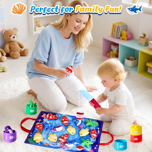 Image of LovesTown Montessori Toys for Toddlers, Baby Sensory Toy Color Sorting Game Travel Essentials Preschool Learning Activities Cloth Fishing Games with Stacking Cups Boys Girls Gifts