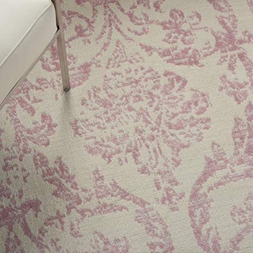 Nourison Jubilant Damask Ivory/Pink 5'3" X 7'3" Area -Rug, Easy -Cleaning, Non Shedding, Bed Room, Living Room, Dining Room, Kitchen (5X7) #TOP1