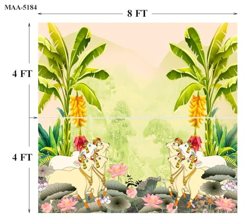 Image of Backdrop for Pooja Decorations| Backdrop for Pooja decorationss Cow Wedding Decorations Cloth Yellow Clour 8x8 feet (Small 8 Cows) Pooja backdrops Cloth | bhogi Pallu Decoration backdrops