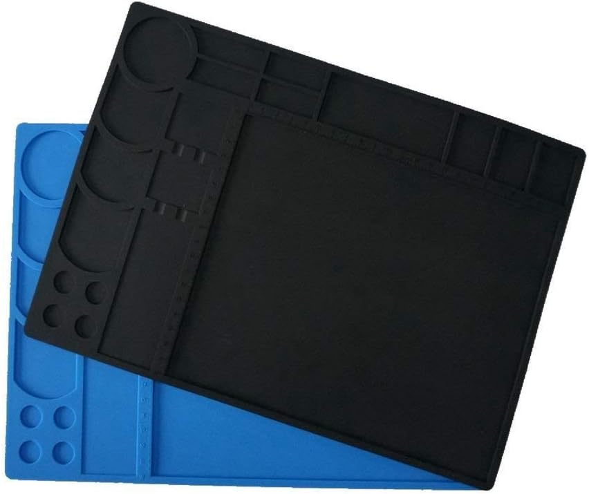 Black Soldering Workbench Mat, 13inch X 9inch Silicone Pad Heat Resistant 932°F, Welding Solder Plate Board for Heat Gun Soldering Iron Holder Electronic Repair Kit