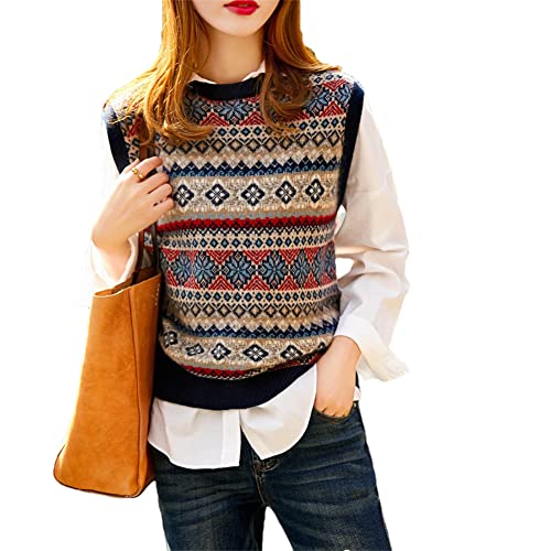 QUSYZD Pull Ras du Cou en Cachemire pour Femme, Style Vintage, Pull tricoté sans Manches, Couleur Unie, Noir-M,Black-M