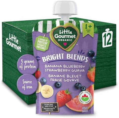 Little Gourmet Organic Toddler Snack Bright Blends Banana Blueberry Strawberry Guava, 113ml (12 Pack)