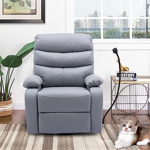 Hzlagm Swivel Rocker Recliner Chairs, Manual Rocking Recliner Chair With Microfiber Technology Fabric, Overstuffed Single Sofa, Recliner Chair For Living Room And For Any Small Spaces- Light Grey #TOP6