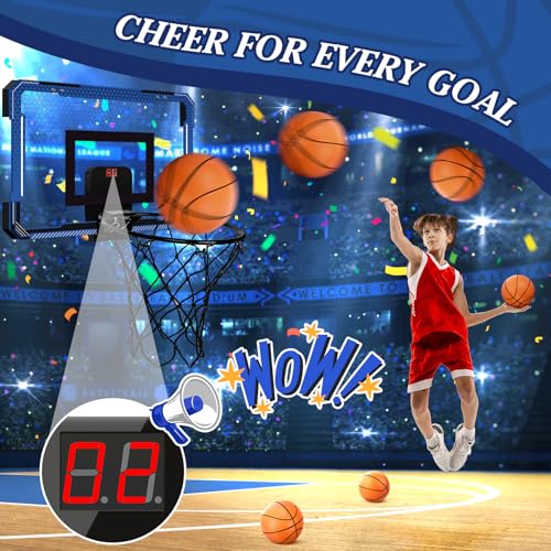 Image of Indoor Mini Basketball Hoop for Door - Over The Door Basketball Mini Hoop with Scoreboard & 3 Balls, Foldable Basketball Hoop for Wall & Room Basketball Toy Gift for Boy Kids Teens
