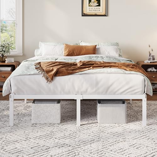Image of Allewie Full Size Bed Frame, 12 Inch Metal Platform Beds with Storage Space, No Box Spring Required and Easy Assembly, White