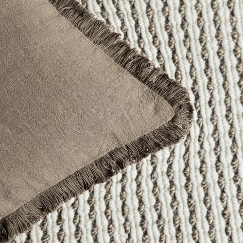 Image of Foindtower Set of 2 Decorative Linen Fringe Throw Pillow Covers Cozy Boho Farmhouse Cushion Cover with Tassels Soft Accent Pillowcase for Couch Sofa Bed Living Room Home Decor, 24x24 Inch, Light Brown