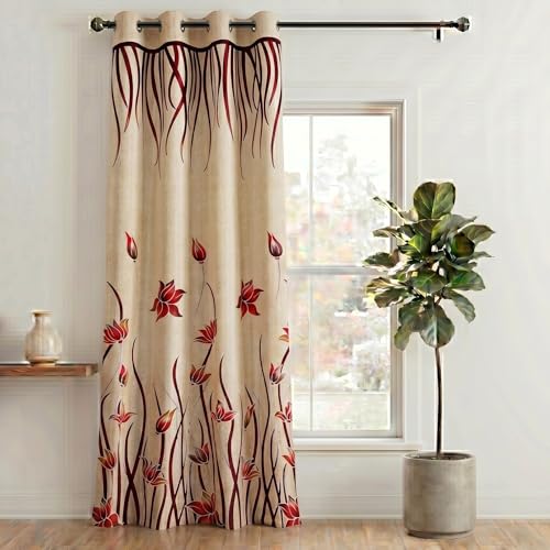 Image of Home Sizzler 1 Piece Stylized Tulip Grommet Polyester Window Curtain - 5 Feet, Maroon