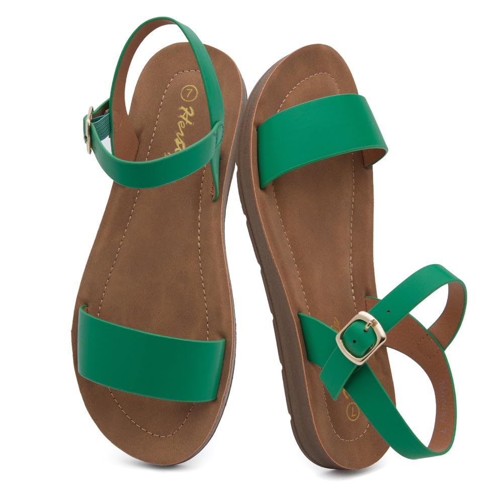 Herstyle Sandali piatti da donna – Open Toe 1 fascia cinturino alla caviglia sandali eleganti estivi, leggeri casual con cinturino senza lacci con fibbia regolabile