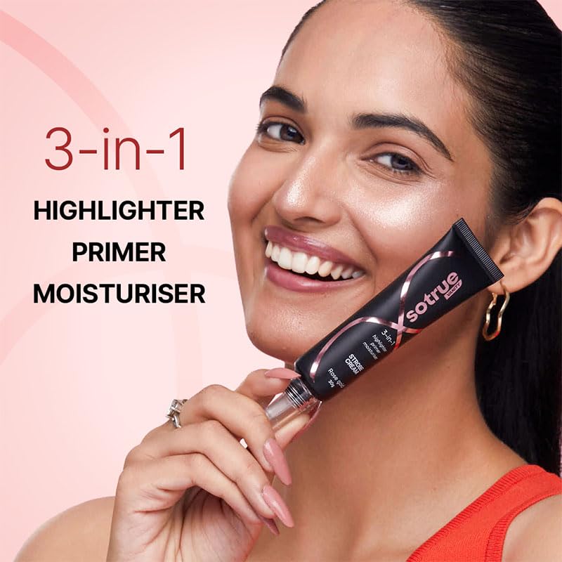 Image of Sotrue Strobe Cream Rose Gold, 18g | Primer, Highlighter & Moisturizer | 3 in 1 Illuminating Makeup Base | Japanese Sakura & Hyaluronic Acid | Dewy Glazed Instant Glow