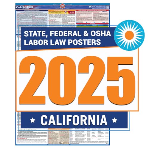 2025 California Labor Law Poster- State, Federal, OSHA Compliant- Workplace Required Posting for Employees- English Employment Poster- UV Laminated Waterproof- 26” x 39.5”- English
