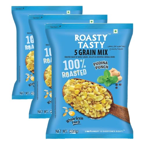 Image of Roasty Tasty 5 Grain Mix Roasted Snack Of Whole Grain & Millets With Pudina Punch Roasted Namkeen Snacks 200G (Pack of 6) | Healthy Snacks For All| No Trans Fat|Export Quality| Great Diet Snack For Weight Loss