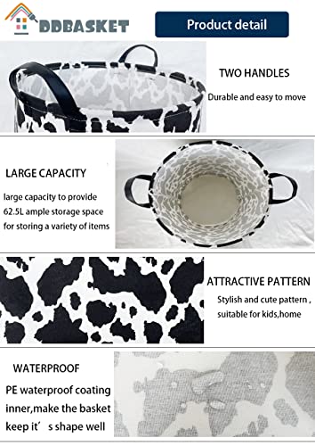 Image of Cow Print Laundry Basket Nursery Clothes Hamper Collapsible Storage Bin Organizer with Handles for Room Decor(Cow)