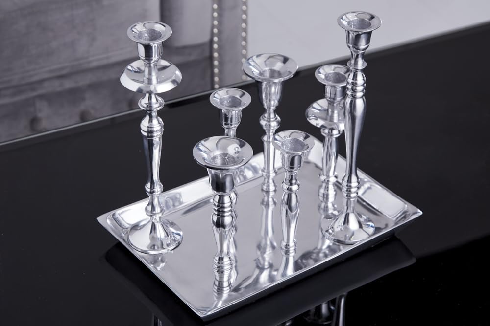 riess-ambiente Kerzenständer MODERN BAROCK 7-flammig Silber Aluminium poliert Kerzenhalter Deko-Platte Kerzenhalter Stabkerzenhalter Esstischdekoration