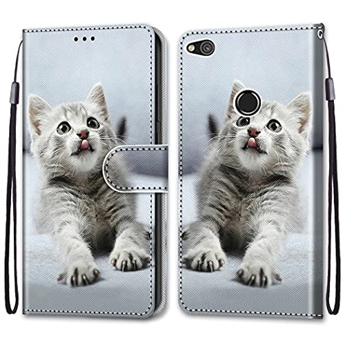Nancencen - Cover compatibile con Huawei P8 Lite 2017/P9 Lite 2017/Honor 8 Lite, con fessure per carte di credito, applicabile per Huawei P8 Lite 2017/P9 Lite 2017, motivo: gatto cattivo