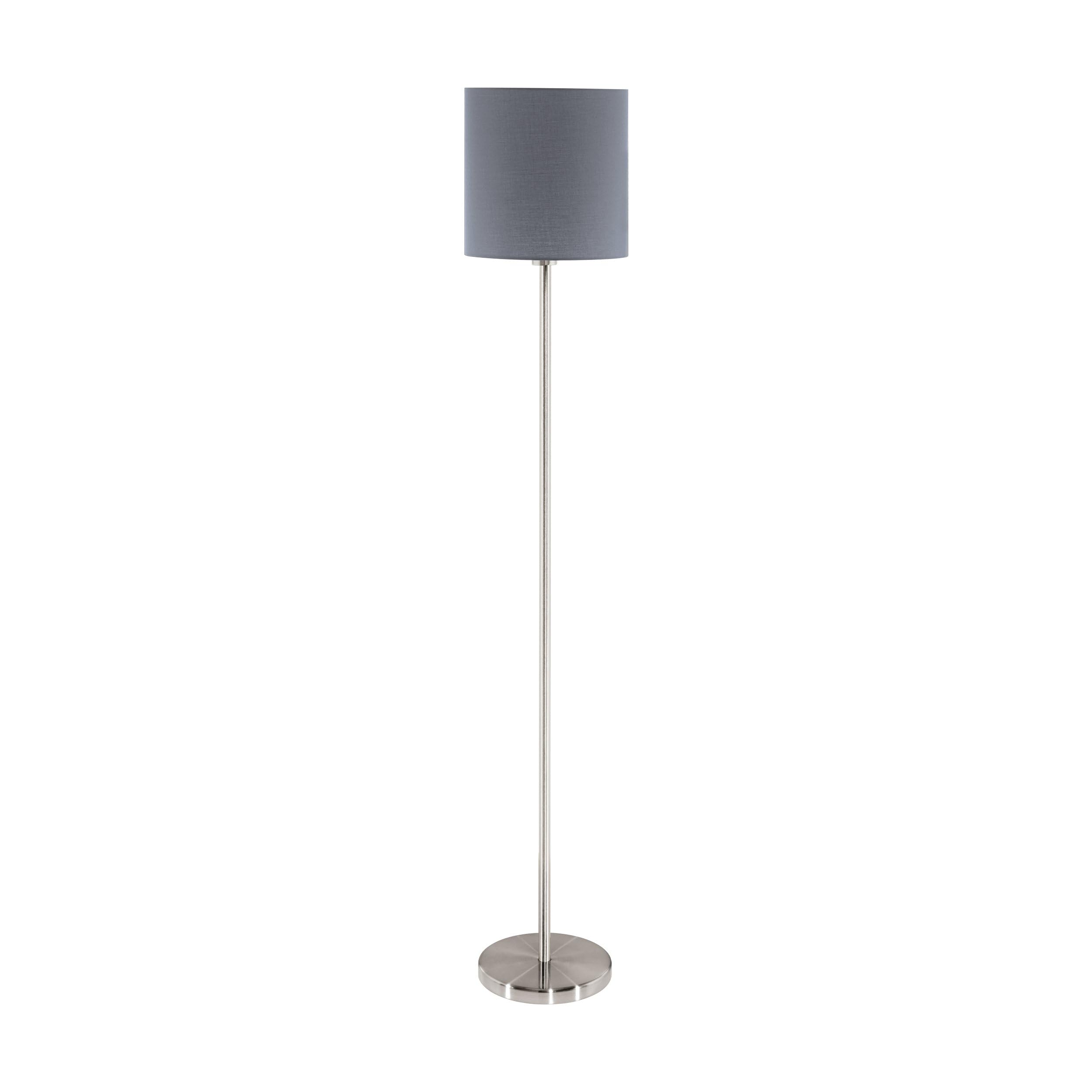 EGLO Stehlampe Pasteri, 1 flammige Textil Stehleuchte | Standleuchte aus Stahl und Stoff, Farbe: Nickel matt, grau, Fassung: E27, inkl. Fußschalter