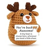 Skyists Mini Funny Positive Crochet Christmas Deer, Emotional Cheer Support Christmas Stocking Stuffer Animals, Encouragement Mental Health Gift for Women Men Coworker Friends Boyfriends Girlfriends