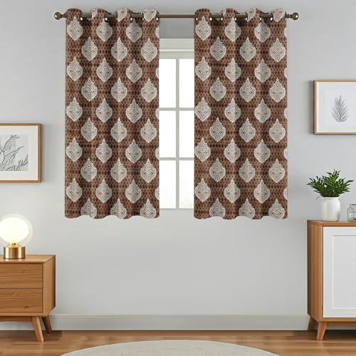 Image of Homefab India 2 Piece Polyester Printed Curtains Room Darkening Panel - Window 5 feet, Damask Brown Curtain