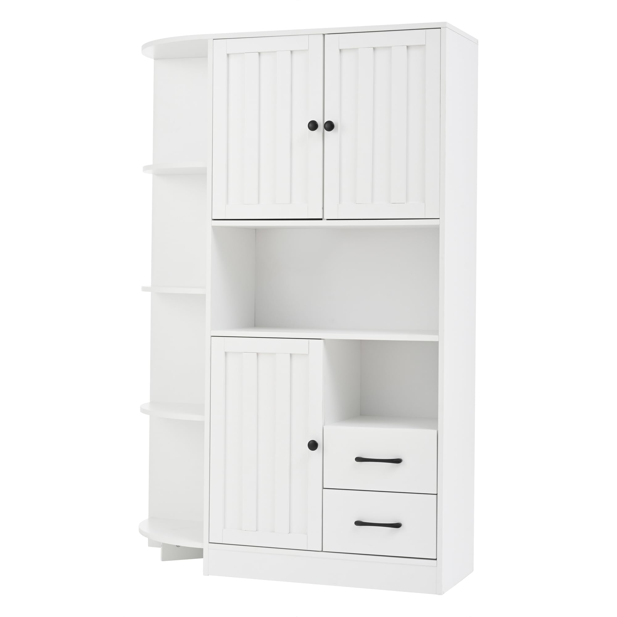 104 x 35 x 155 cm, armario de esquina con 3 armarios + 2 cajones, estanterías de salón, armarios altos y highboard con un total de 14 áreas de almacenamiento, estanterías, aparador, color blanco