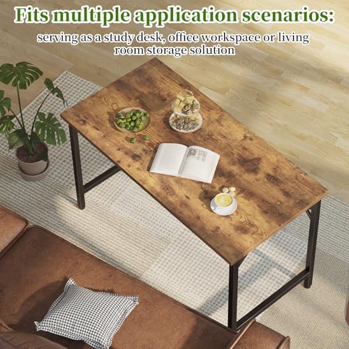 Image of Grandder 47 inch Computer Desk, Home Office Desk Study Writing Kid Table, Simple PC Work Desk, Adjustable Feet, Rustic Brown