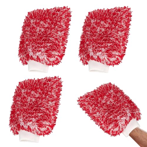 FYHJNC Microfiber Car Wash Mitt 3-Pack, Professional Scratch-Free Cleaning Gloves for Auto Detailing, Red