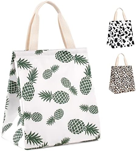 HOMESPON Reusable Lunch Bag Insulated Lunch Box Canvas Fabric with Aluminum Foil, Lunch Tote Handbag for Women,Men,Office (pineapple)