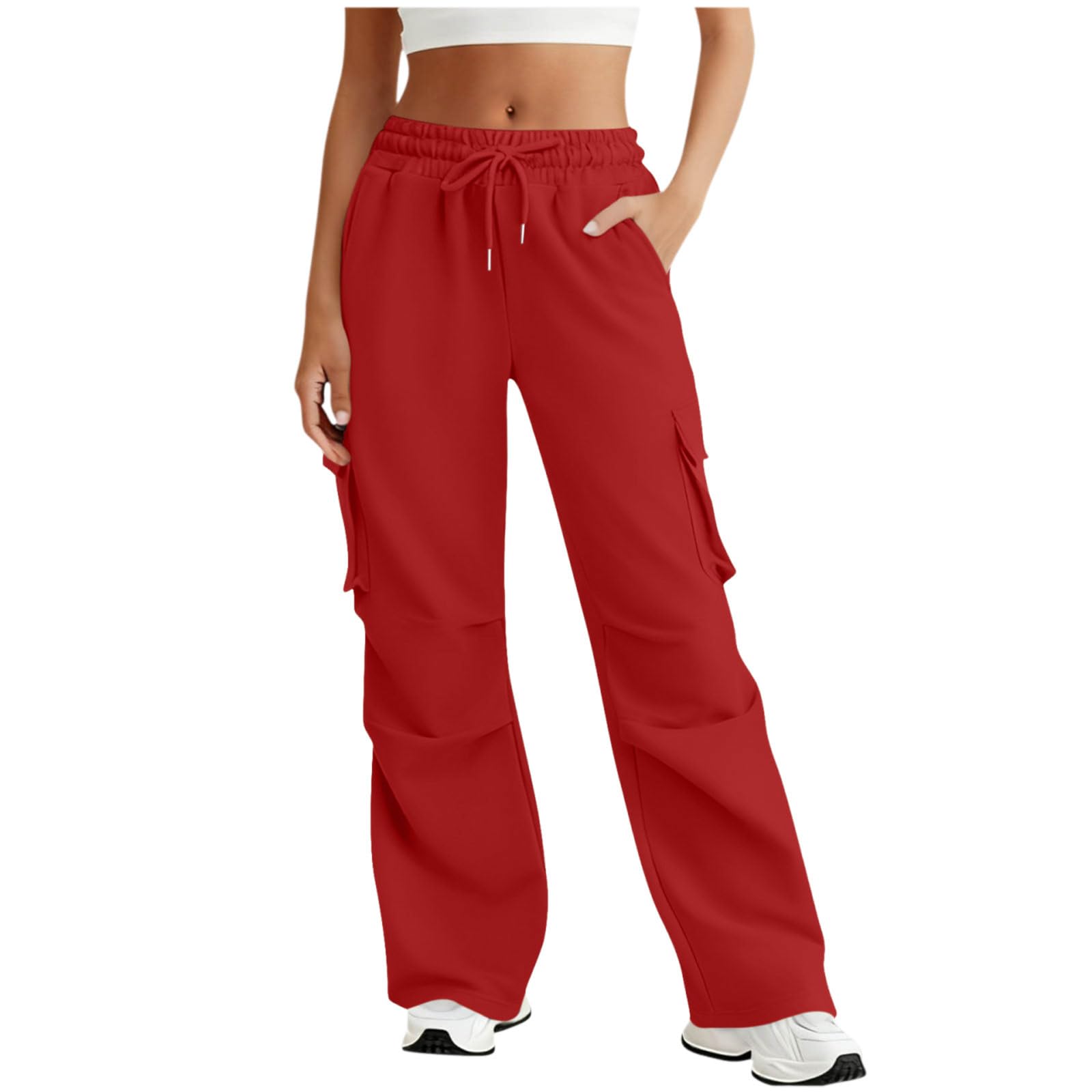 Generico Pantaloni da Jogging Donna Pantaloni a Gamba Larga con Elastico in Vita Pantalone Jogger con Coulisse Comodi Pantlone Cotone Tinta Unita Morbidi e Casual Pants Lunghi per Yoga e Fitness