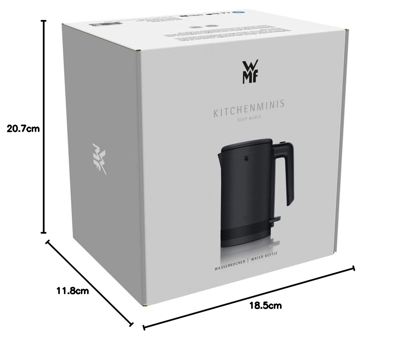 WMF Küchenminis Mini Reise-Wasserkocher Edelstahl 0,8l, elektrischer Wasserkocher mit Kalkfilter, 1800 W, kleiner Teekocher, edelstahl, schwarz