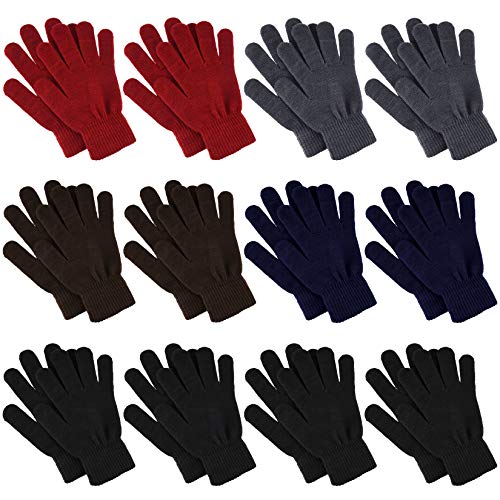 Poualss 12 Pairs Winter Knit Glove for Women and Men Stretchy Magic Gloves Full Fingers Gloves