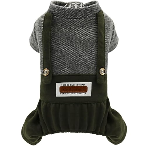 AttRex かわいい 犬服 パーカー 秋冬 ペット服 コート 暖かい 防寒 ドッグウェア ロンパース つなぎ 柔らかい 小中型犬 オーバーオール 四つの足 洋服 抜け毛防止 お散歩お出かけ (XL,グレー・グリーン)