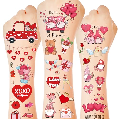 12 Sheets Valentine Tattoos, 115 PCS Heart Tattoos Temporary, Valentine Stuff, Romantic Valentines Party Favors for School Class Holiday Supplies Accessories