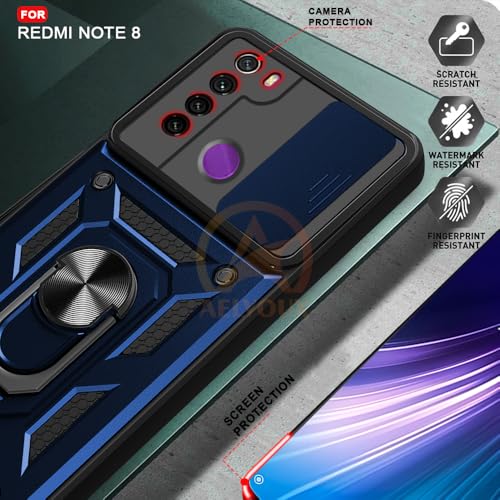 Image of Armor Bumper Back Cover Case for Redmi Note 8 Rotating Camera Cover, Ring Holder & Kickstand | Heavy Duty & 360 Degree Protection Redmi Note 8 Back Cover (Blue)