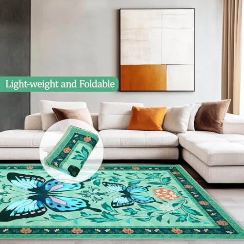 Spring Deal: Butterfly Washable Area Rug - Non Slip, Machine Washable