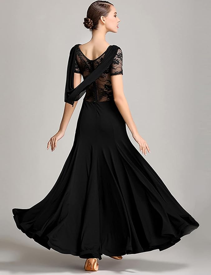 Amazon.co.jp: ZX 女性用 社交ダンスドレス レーススリーブ ロング