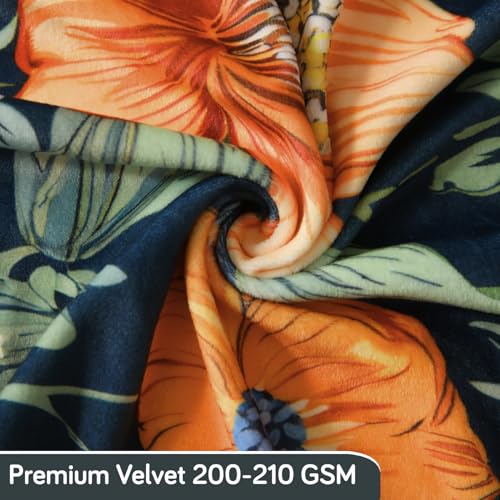Image of HOKIPO Premium Printed Velvet Dining Chair Cover Set of 4 with 1 Bench Cover, Teal Twilight Garden (AR-5799-D2)