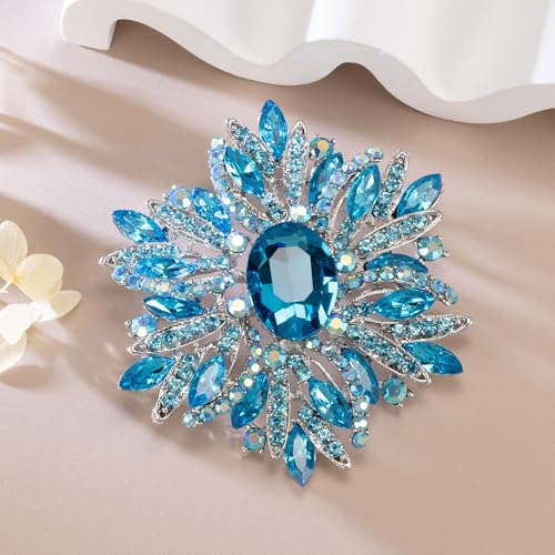 Image of SELOVO 3.5 inch Huge Big Large Brooch Pendant Scarf Hats Decoration Blue Flower Pin Gold Tone