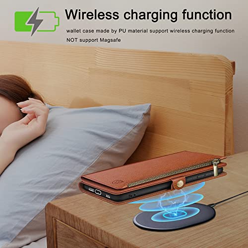 Image of XcaseBar for iPhone Xs Max 6.5 inch Wallet case with Zipper Credit Card Holder【RFID Blocking】, Flip Folio Book PU Leather Phone case Shockproof Cover Women Men for Apple XSMax 6.5 inch case Light Brown
