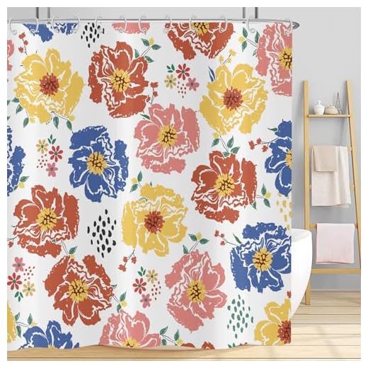 Hnmdmyi Cortina de baño Flores 240x180, Acuarela de Colores Boho Flor Planta Arte Abstracto Estética Cortina de baño Tejido de poliéster Impermeable Lavable Cortina de baño con Gancho