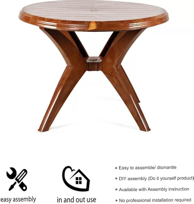Cello Presto Round Plastic Dining Table| 4 Seater Plastic Dining Table for Home, Garden, Cafe, Indoor/Outdoor Use (Color: Sandalwood) 3