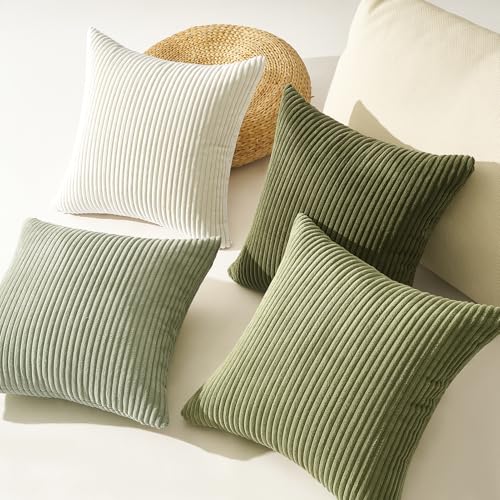 Image of Topfinel 20x20 Pillow Covers Set of 4 Mordern Nordic Green White Throw Pillow Cover Soft Corduroy Cushion Cases Spring Home Decor for Couch Bed Sofa Living Room Forest Green