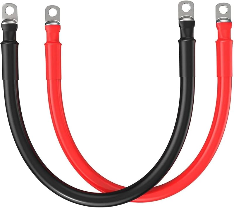Cabos de bateria 2 AWG em cobre para 12 V/24 V com terminais 3/8" – vermelho e preto, 30,48 cm, kit com 2