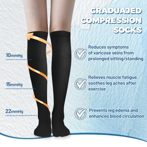 flintronic 6 Pares Calcetines de Compresion, Calcetines Compresion Running 15-20mmHg, Medias de compresion para Enfermera, Atletismo, Running, Ciclismo, Viajar 14-19in - imagen 5